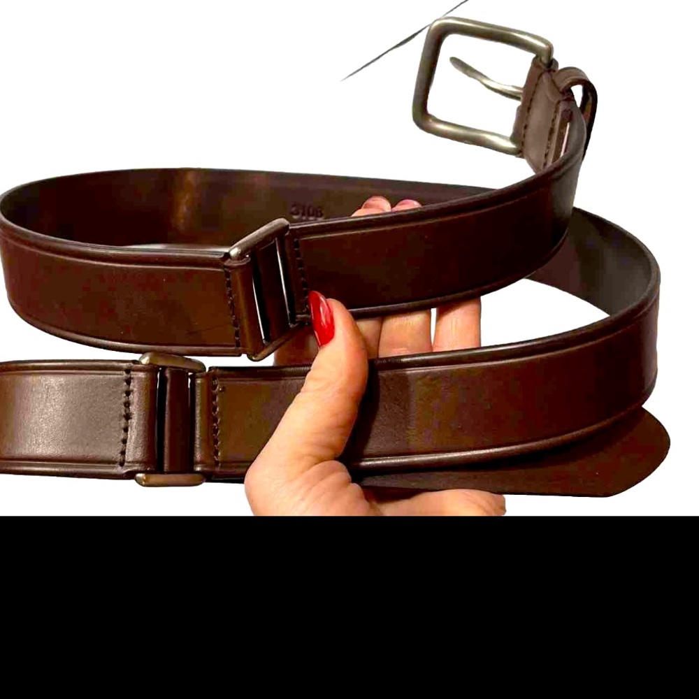 BROWN Argentina Leather Belt size 42 Sectioned, Silver Square Buckle 40-44” art